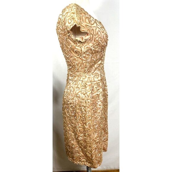 Emma Domb Dress Sz S/M Light Copper Sequin Embellished Midi Party Union Made - Picture 3 of 7